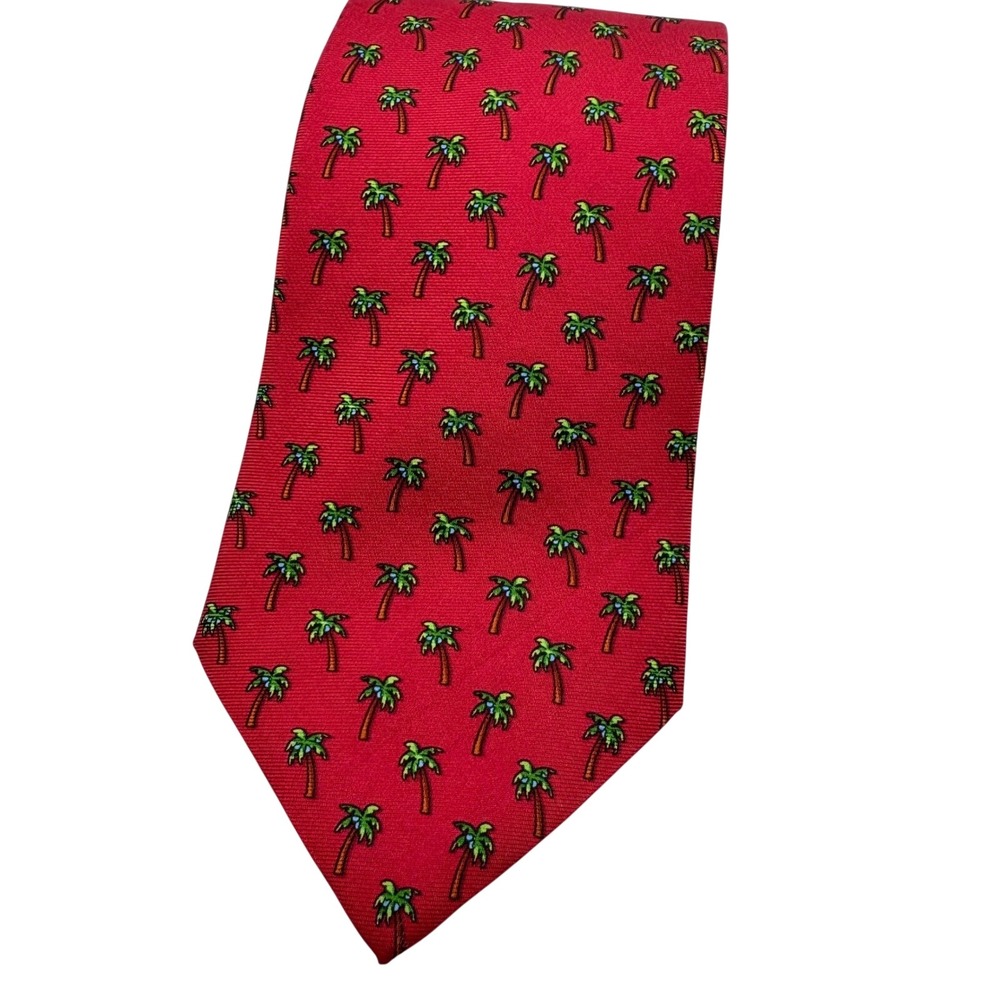 Brooks Brothers Red Silk Palm Tree Print Necktie Made in USA 60" Silk italian